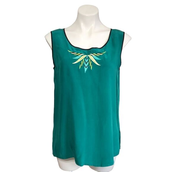 Bob Mackie green silk top sleeveless szs - Picture 1 of 5